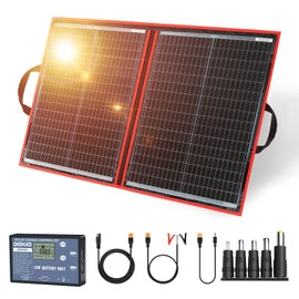 DOKIO 100W Portable Foldable Solar Panel Kit, Compact 18.9x26in Design 5.3lb with Standalone Controller and USB, Monocrystalline Charger for 12V Batteries, Power Stations, RV Camping Emergency Use
