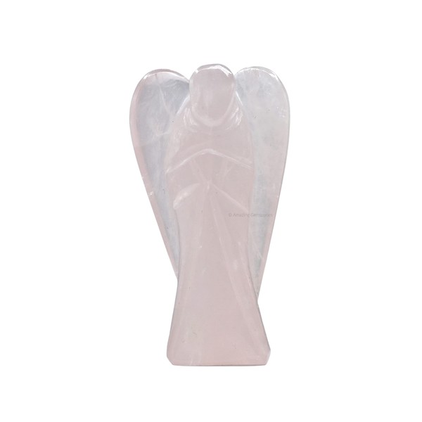 Rose Quartz Crystal Guardian Angel Figurines Ornament for Healing Birthstone, Decoration Statue (Hand Carved Pocket Gemstone Angel) (1.5 inch)