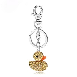 tenghong2021 Lindo llavero de goma con diamantes de imitación, diseño de pato feliz, color amarillo, rosa, regalo para niñas, mujeres y niños, Amarillo, Small