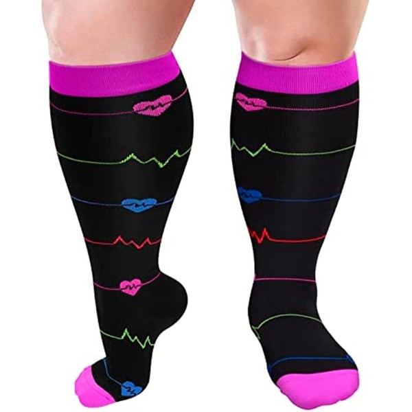 Cheeroyal Pack of 1 Plus Size Compression Socks for Men and Women, 20-30 mmhg, Extra Size Wide Calf and Knee Socks to Support the Cycle, YS001-6
