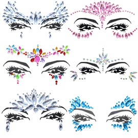 6 Sheets Face Jewels Face Gems Stick On, Self Adhesive Rhinestones for Makeup Rave Accessories for Festival Holiday Costumes