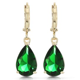 Crystalline Azuria Teardrops Wedding Dangle Earrings with Green Simulated emerald Zirconia Crystals 18K Gold Plated for Women