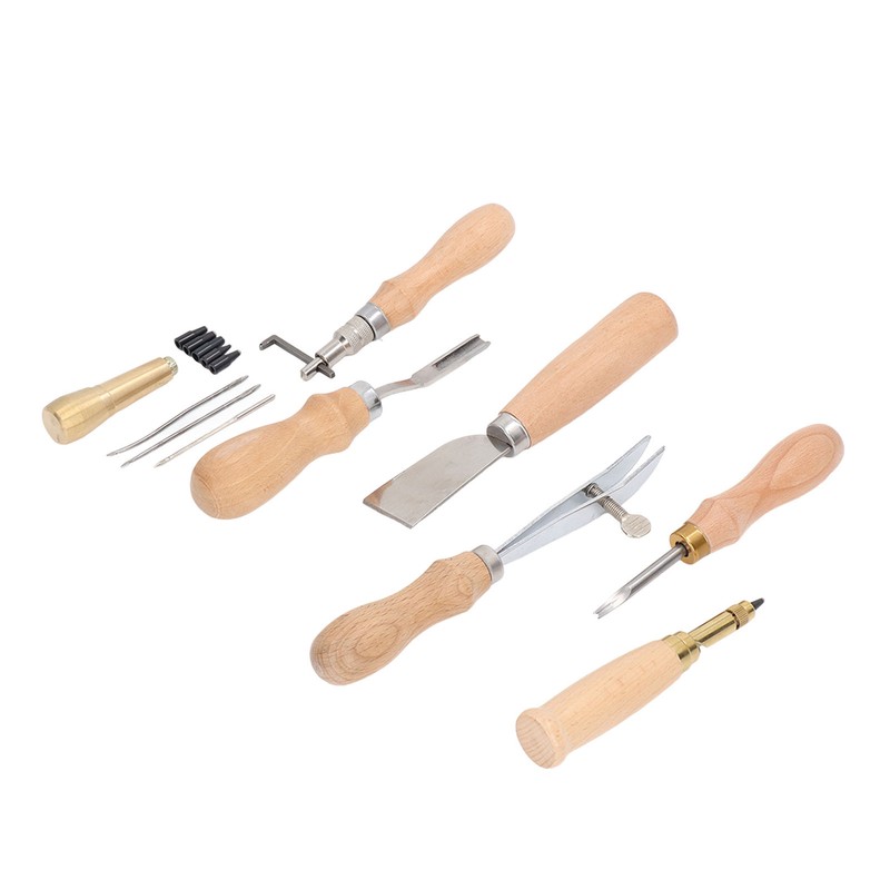 Leather Working Tools Set Log Color Curved Handle DIY Hand
