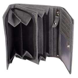 Women's Genuine Leather Wallet with 1 Note Compartment, Double Coin Compartment and 9 Card Slots for Credit Cards, Wallet with RFID, Wallet in Grey, Purse Approx. 13 x 10.5 cm, gray