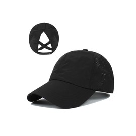 JUKOTA Ponytail Baseball Cap Women's Summer Adjustable Quick Drying Mesh Breathable Baseball Cap Unisex Criss Cross Hats Sports Hat, black