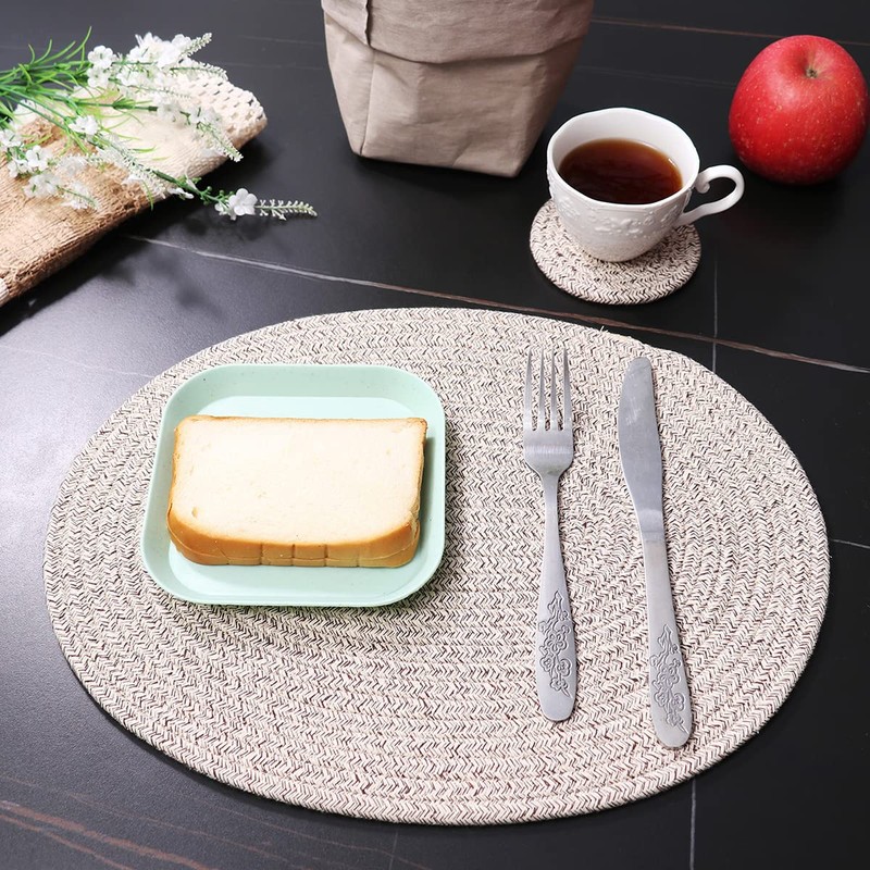 WENFOME 4 Pack Oval Woven Placemats, Mix Brown Cotton Plate