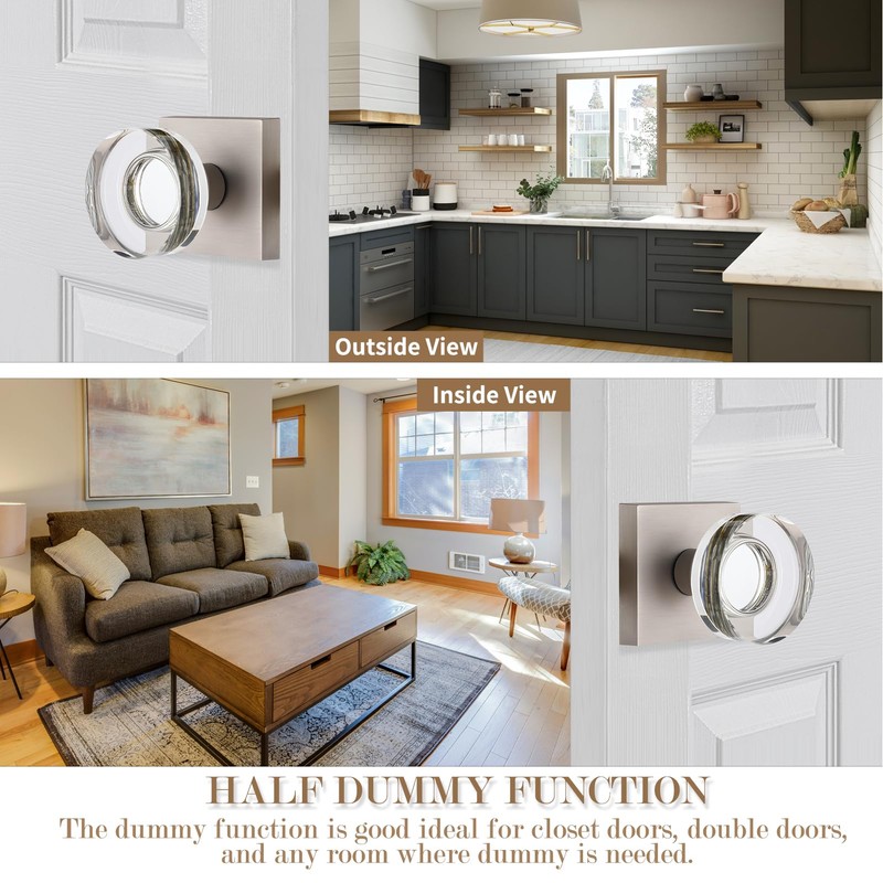 newliplace 2 Pack Glass Dummy Door Knobs Interior Brushed Nickel