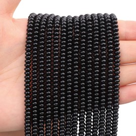 BONNY BOXX 150PCs Natural 2 * 4mm Black Obsidian Rondelle Beads, Natural Abacus Disk Stone Beads Loose Spacer Gemstone Beads for DIY Bracelet Necklace Jewelry Making