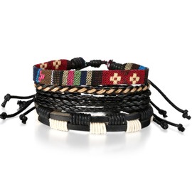 JewelryWe Unisex Tribe Handmade Beaded Multilayer Adjustable Leather Strap Bracelet