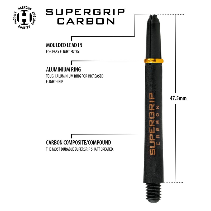 Harrows Supergrip Carbon Gold Shafts, Increased Aerodynamic Flow, Dart Shafts,