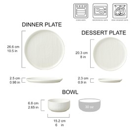 Joseph Sedgh Collection “Kai” 12-piece Stoneware Dinnerware Set with Protective Glaze Finish, Service for 4, White