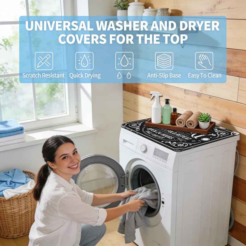 Funny Laundry Washer and Dryer Covers for the Top, Black