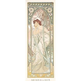 Painting Style Wallpaper Poster (Removable Sticker) [Full Size Version] Alphonse Mucha Four Times - Evening Dreams, 1899 Art Nouveau Caracro K-MCH-065S2 (291mm x 786 mm) Architectural Wallpaper +