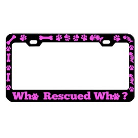 Who Rescued Who Dog Style Heavy Duty Metal License Plate Frame/Car Accessories Auto License Plate Frame Car Tag Holder Cover