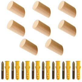 JRSHIRLEYLTD Pack of 8 Coat Hooks Wooden Round Coat Hooks Single Beech Coat Hooks with Screws Wooden Hooks Wall Multifunctional for Hallway Living Room Bedroom Kitchen