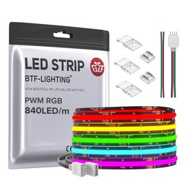 BTF-LIGHTING FCOB COB RGB Flexible High Density LED Strip DC24V 5M 840LEDs/M 4200LEDs 16W/M 10mm Black PCB Multicoloured LED Strip IP30 Not Waterproof for Interior Decoration (Strip Only)