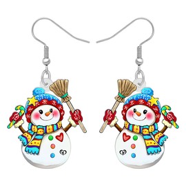 BAMAY Christmas Gifts for Women Cute Acrylic Snowman Earrings Dangle Novelty Jewelry Festival Charms Party Favors (Blue White)