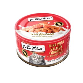 Fussie Cat Premium Canned Wet Cat Food in Goat Milk Gravy - 2.47 oz Cans - Case of 24 Cans (Tuna & Salmon)