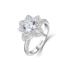 Birth Flower Ring For Women, Sterling S925 Silver April Birthstone C.Z. Ring Size 7