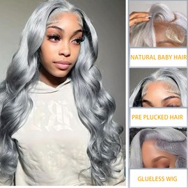 SISHAIRRO Grey Tranparent Lace Front Wigs Human Hair Pre Plucked 30 inch 13x6 Body Wave Wigs 180% Density Glueless Wig with Baby Hair for Black Women