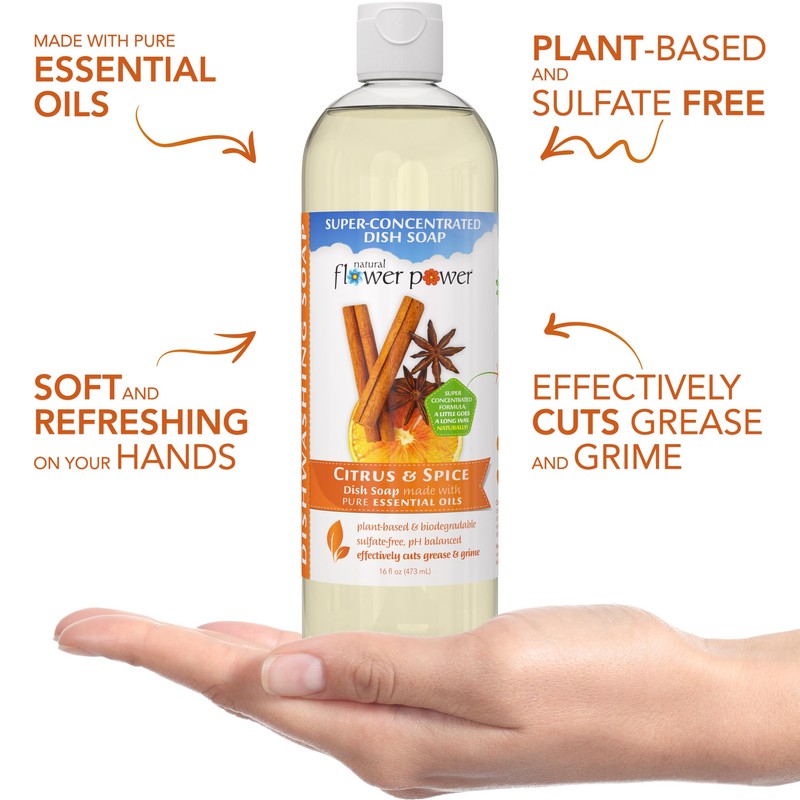 Natural Flower Power Liquid Dish Soap – Citrus & Spice