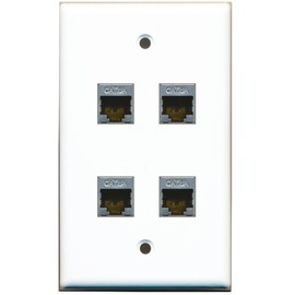 RiteAV CAT 6A 4 Port Shielded Cat6a Wall Plate 1 Gang - White