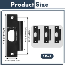 Haiabei 3Pcs Stainless Steel Strike Plate Universal Door Strike Plate 4 7/8" x 1 1/4" Deadbolt Strike Plate Door Backplate D-Shaped Hole Steel with Black Finish Replacement Lock T Strike Plate
