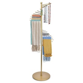 Floor-Standing Metal Spiral Scarf Holder,Metal Scarf Organizer Display Rack with 30 Hanger Rods,Spiral Tie Racks Hijab Stand Space Saving Shelves,Gold Scarf Display Rack for Clothing Store