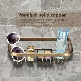 Shelf Brass Shower Caddy 32×15×9 30cm Solid Copper Shower Basket Bath Shampoo Storage Wall Mount Bathroom Shelf