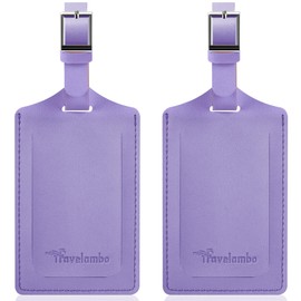 Travelambo Luggage Tags for Suitcases Faux Leather Privacy Protection 2 Pack Bag Tags Travel Accessories Essential, Classic Purple