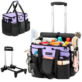 LOEUO 3-in-1 Portable Cleaning Supply Caddy, Detachable Dividers Cleaning Caddy with Wheels, Cleaning Bags for Housekeepers Cleaning Supplies Caddy Organizer