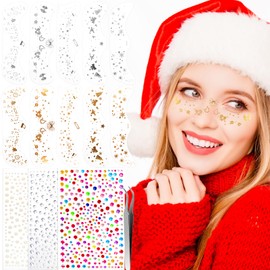 XANGNIER Christmas Glitter Freckles Face Tattoo,Face Glitter Makeup Sparkles Stickers for Women,Gold Silver Jewels Gems Half Magic Stickers for Fairy Accessories,Rave Festival Trinkets Accessories