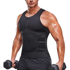 KUMAYES Sauna Vest with Slimming Belt Neoprene Men's Fitness Corset Sweat Vest Tank Top Shapewear Fitness Shirt Tummy Control, black