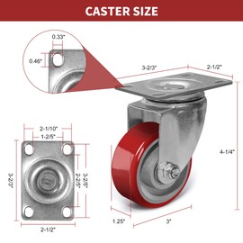 3 Inch Heavy Duty Casters, Swivel Caster Wheels, Polyurethane on Steel Wheel- Casters Set of 4 with 1400 lb Capacity, Caster Wheels for Furniture Workbench Cart (4 Swivel)
