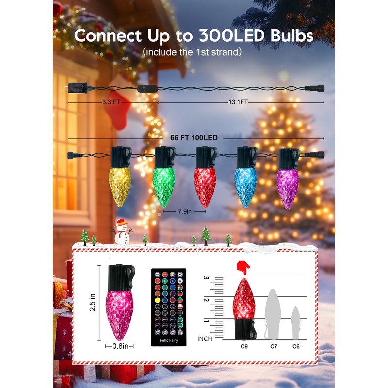 Brightown Smart Christmas Lights Outdoor, 100 LED RGB C9 String