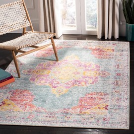 SAFAVIEH Crystal Collection Area Rug - 5' x 8', Turquoise & Rust, Boho Chic Medallion Distressed Design, Non-Shedding & Easy Care, Ideal for High Traffic Areas in Living Room, Bedroom (CRS520K)