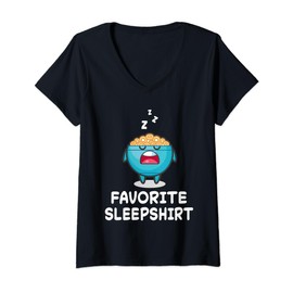 Womens Cornflakes Cereals Nap Sleeping Sleep Pajama Nightgown V-Neck T-Shirt