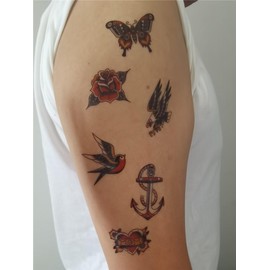 SanerLian Anchor Skull Swallow Temporary Tattoo Sticker Waterproof Adult Men Women Hand Arm Shoulder Body Art 15X11cm Set of 4 (SF165)