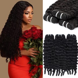Burmese Curly Bundles Human Hair 18 20 22 Inch 12A Water Wave 3 Bundles 100% Unprocessed Quick Weave 3c4a Deep Wave Bundles with Spiral Curly End Real Human Hair Extensions Natural Black