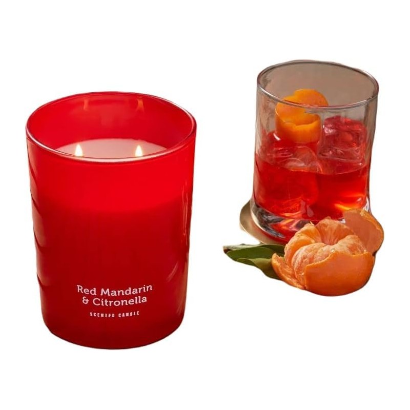 15oz Jar 2-Wick Red Mandarin & Citronella Scented Candle, 40
