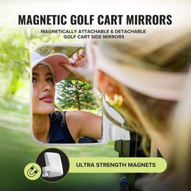 Stripebird - Magnetic Golf Cart Mirrors 2.0 (White) - No Drilling - Ultra-Strength Magnet - 2 Folding Side Mirrors - EZ Go Accessory - Club Car Accessory - Golf Cart Accessory