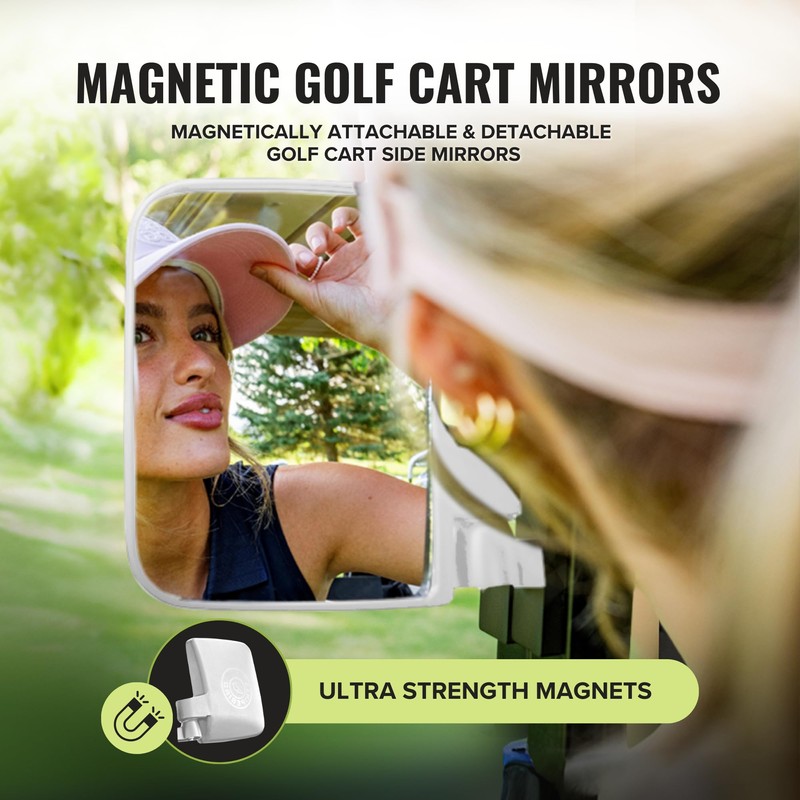 Stripebird - Magnetic Golf Cart Mirrors 2.0 (White) - No