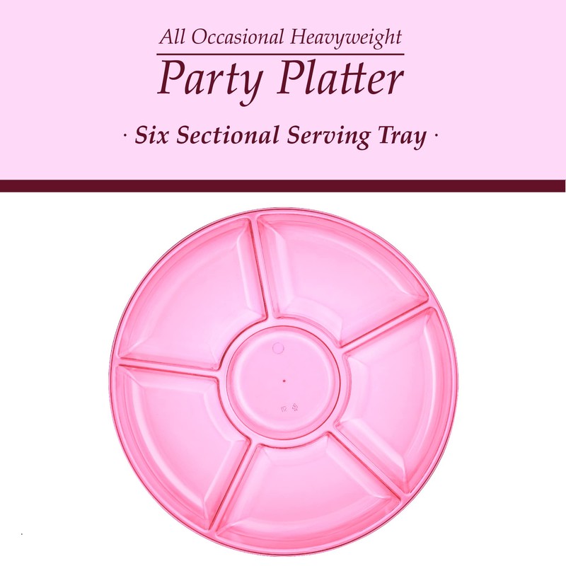 Plasticpro 6 Sectional Round Plastic Serving Tray/Platters Pink Pack of