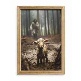 Wrapped Canvas Christian Wall Art Framed Jesus Artwork Painting Print for Wall Decor Christian Lamb of God Room Decor for Living Room or Prayer Room (Pattern 1（Wood Framed), 16" x 24")