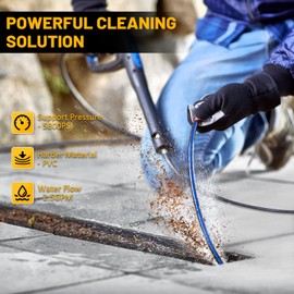 TUTULUCK Sewer Jetter Kit for Pressure Washer 50ft – 5800PSI Drain Jetter Hose 1/4 Inch NPT Corner with Watering Spray Nozzle, Rotating and Button Hose Sewer Jetting Nozzles & Easy-to-Store Strap