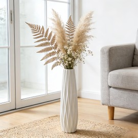 White Ceramic Tall Vase, 17.7" Large Floor Vase for Pampas Grass, Decorative Flower Vases for Modern Home Decor Living Room Office Bedroom Table Centerpieces Shelf Kitchen Wedding Farmhouse Décor