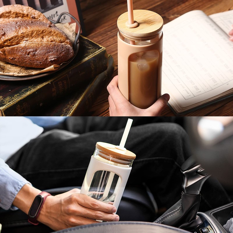 Kodrine 20oz Glass Tumbler with Straw and Lid, Iced Coffee