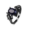 HUKKUN Blue Sandstone Ring Sterling Silver Black Galaxy Engagement Ring