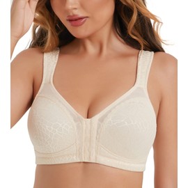 HACI Women's Front Closure Full Coverage Back Support Posture Bra Wireless Comfy(Nude,44B)
