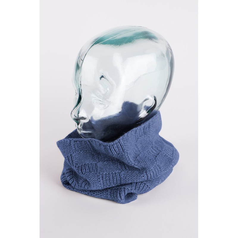 Love Cashmere Señoras Checked 100% Cachemira Snood - Denim Blue